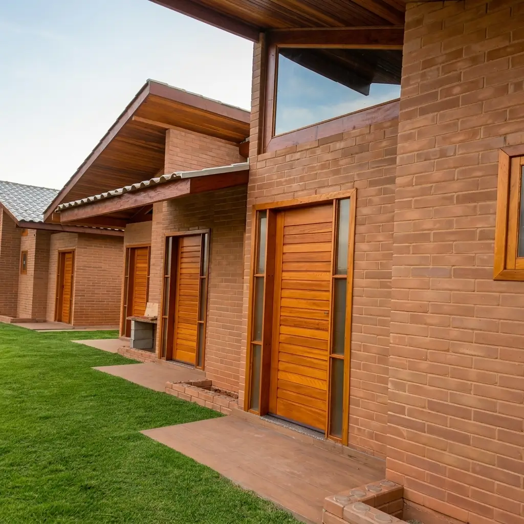 Fachada residencial com tijolos ecológicos